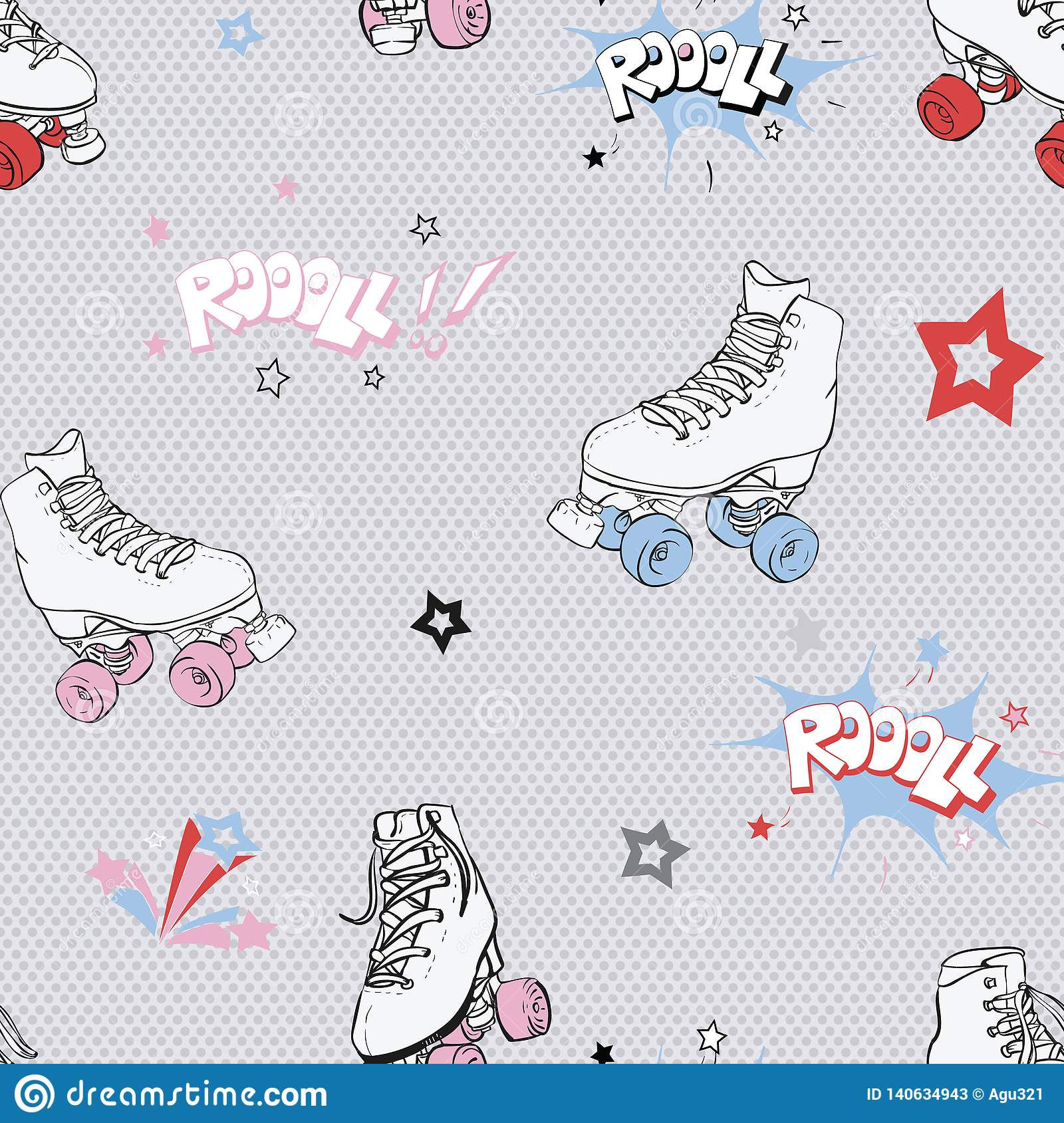 Vector ic roller skates seamless pattern background stock illustration