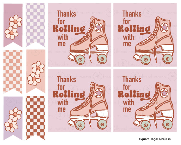 Roller skate party tags and flags