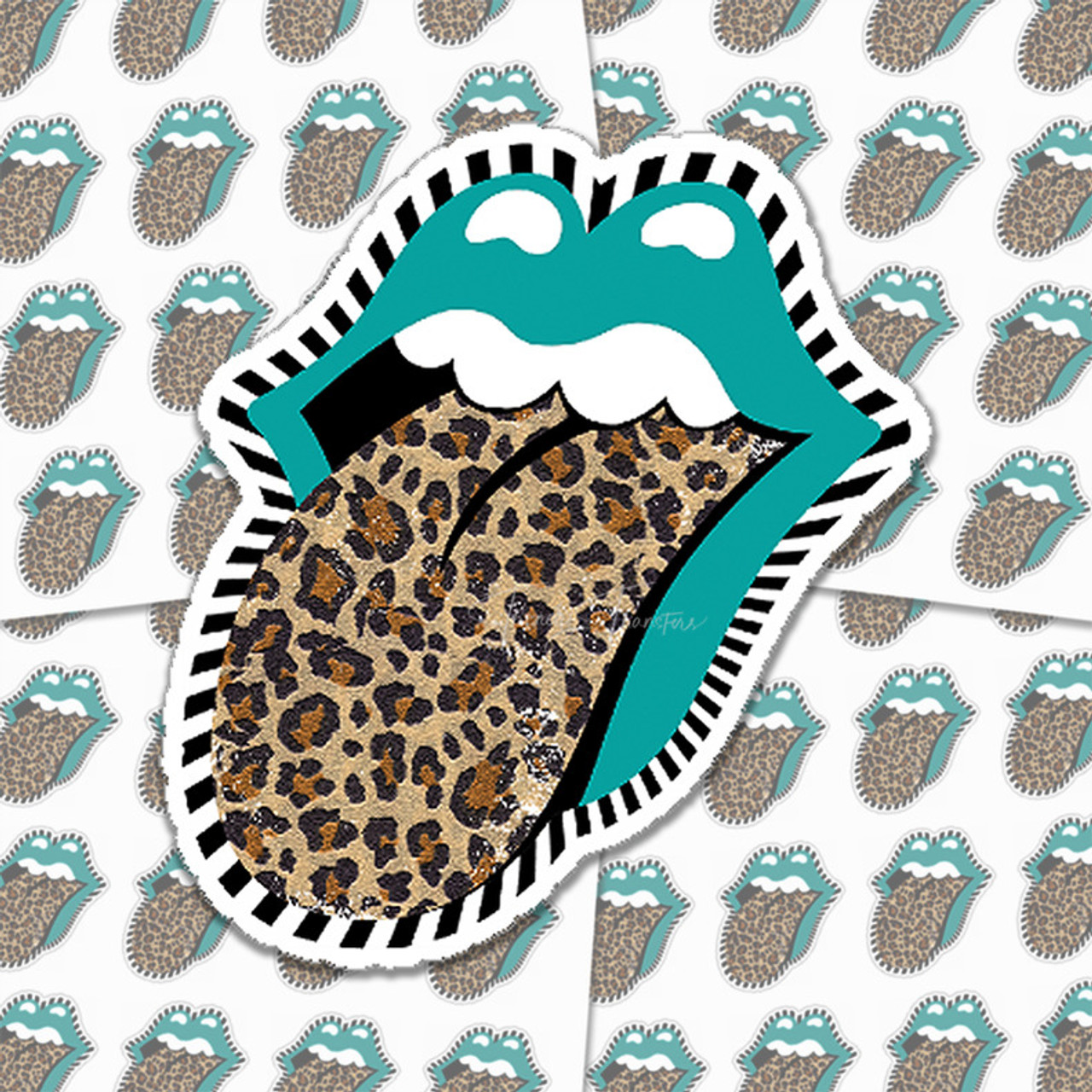 Teal rolling stones leopard tongue sticker sheet