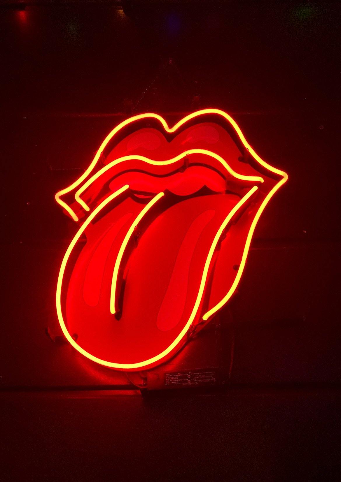 Lips print rolling stones tongue logo neon wall art â pimli prints