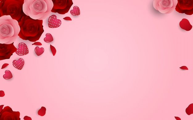 Premium vector love and romantic background with flowers and heart shape