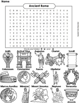 Ancient rome activity roman empire word search coloring worksheet