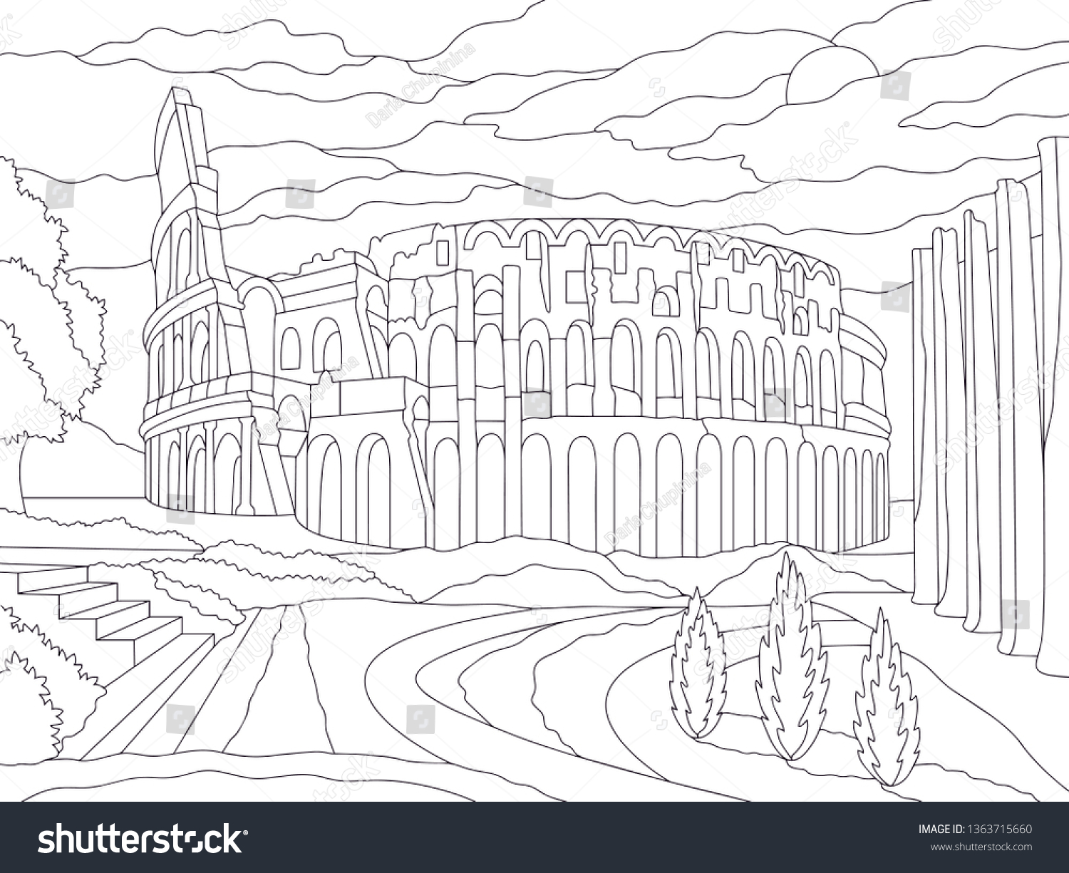 Rome coloring book isolated on white stock vector royalty free