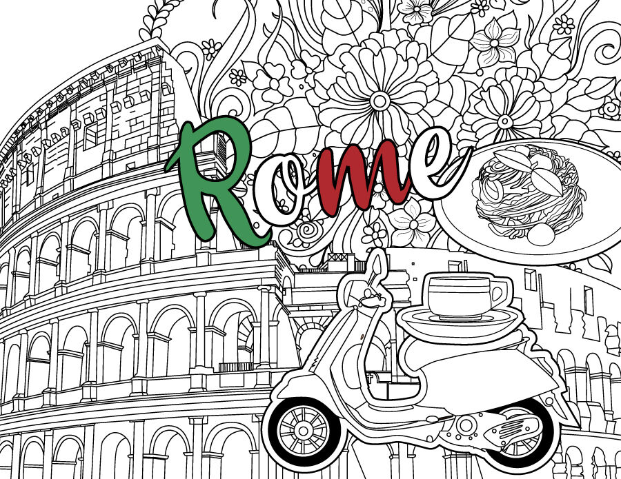 Rome italy coloring page colosseum pdf coloring pagecoloring sheet by erikavectorika