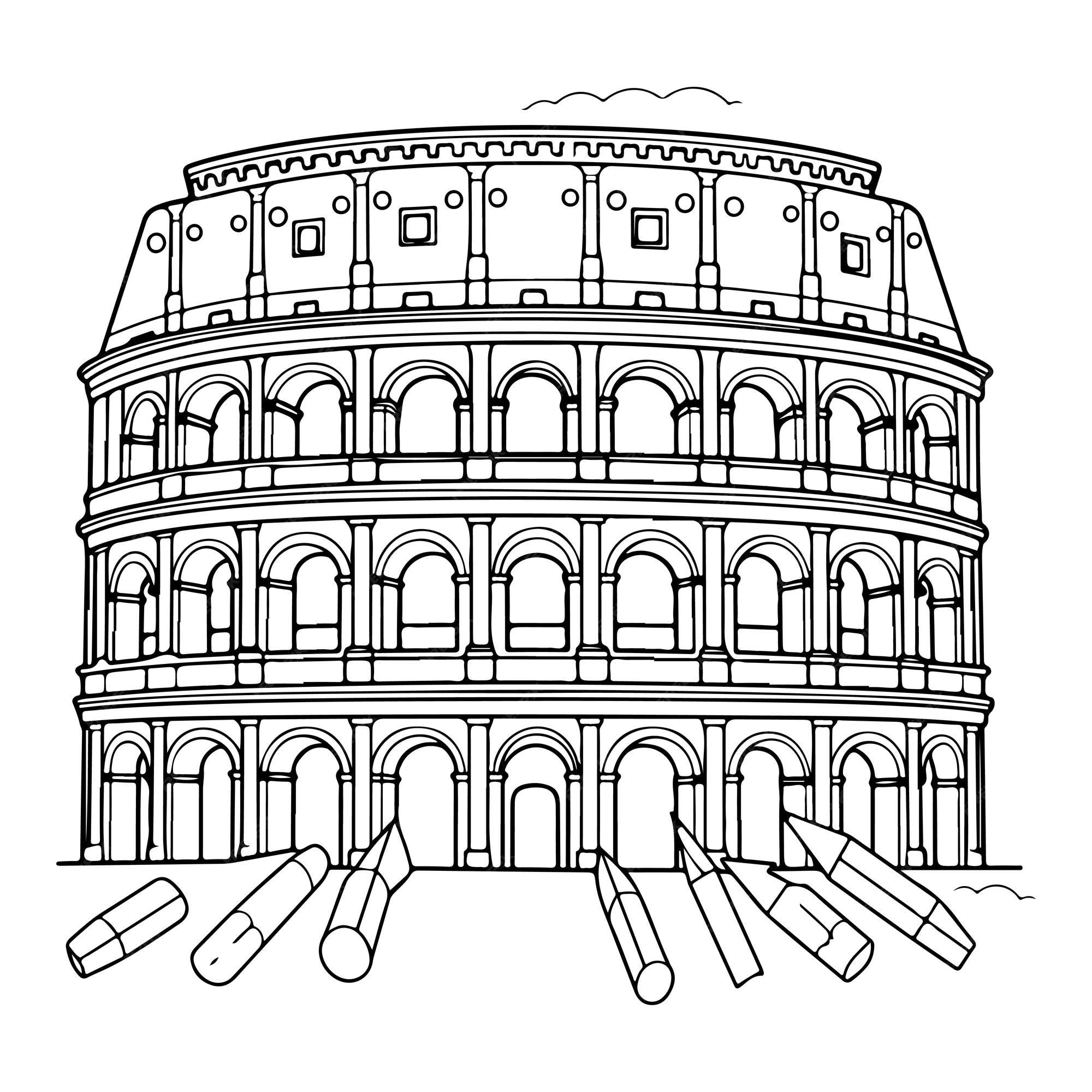 Premium vector sketch hand drawn single line art coloring page colosseum day
