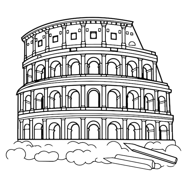 Premium vector sketch hand drawn single line art coloring page colosseum day