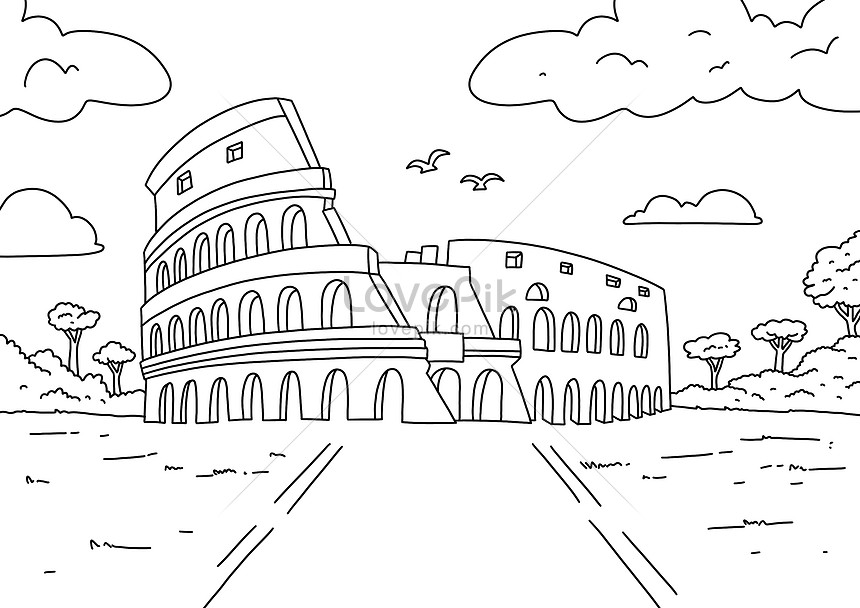 Coloring page colosseum rome for kids and adult illustration imagepicture free download