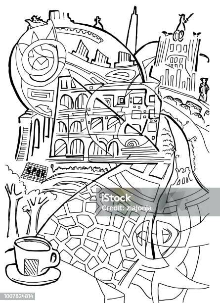 Up and about rome background coloring page stock illustration