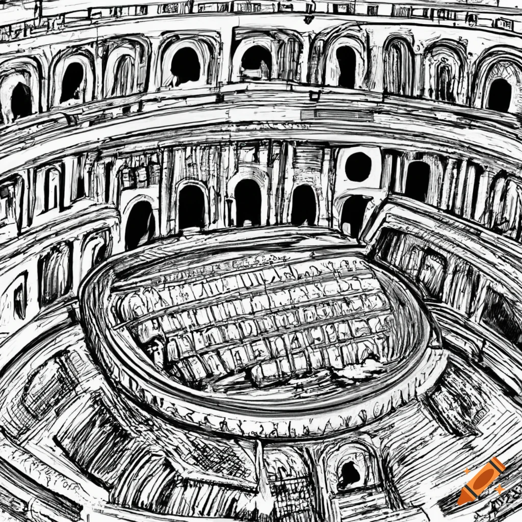 Design a coloring book template showcasing the ancient roman colosseum a symbol of rome italy on