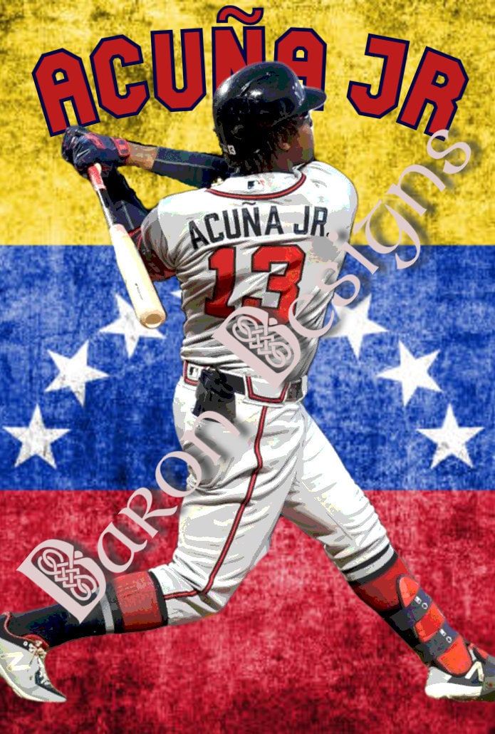 Ronald acuna jr wood phototransferred by hand