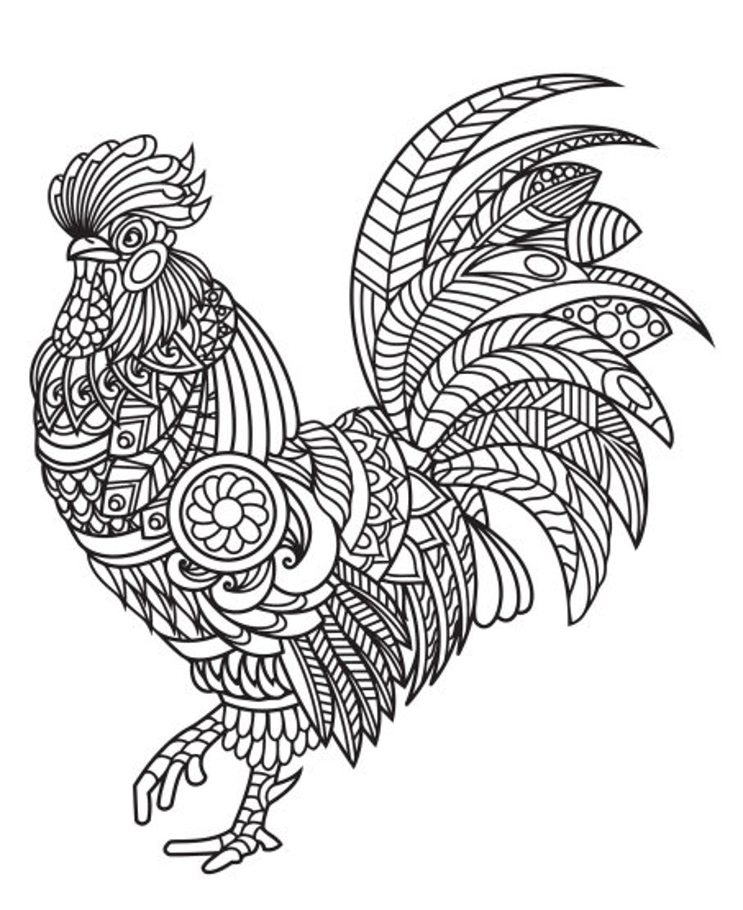 Rooster mandala coloring page