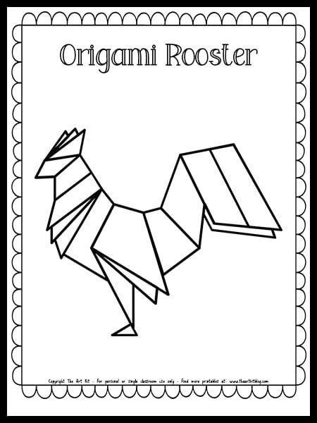 Origami rooster coloring page free printable â the art kit