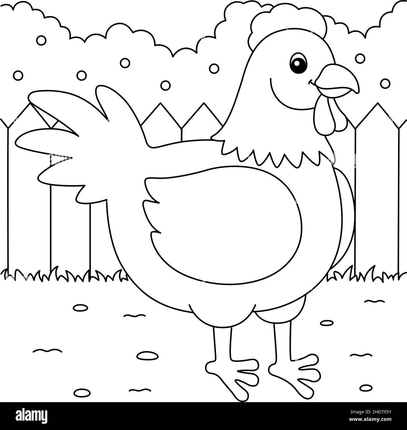 Chicken coloring page for kids stock vector image art