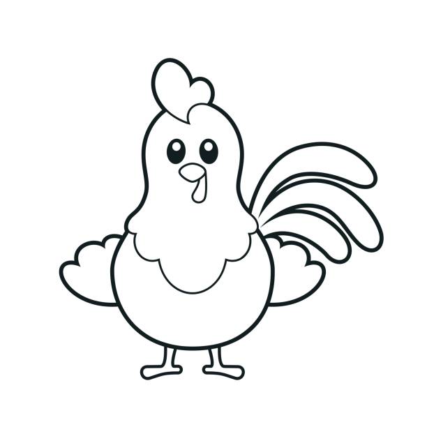 Cute rooster coloring page vector illustration on white stock illustration