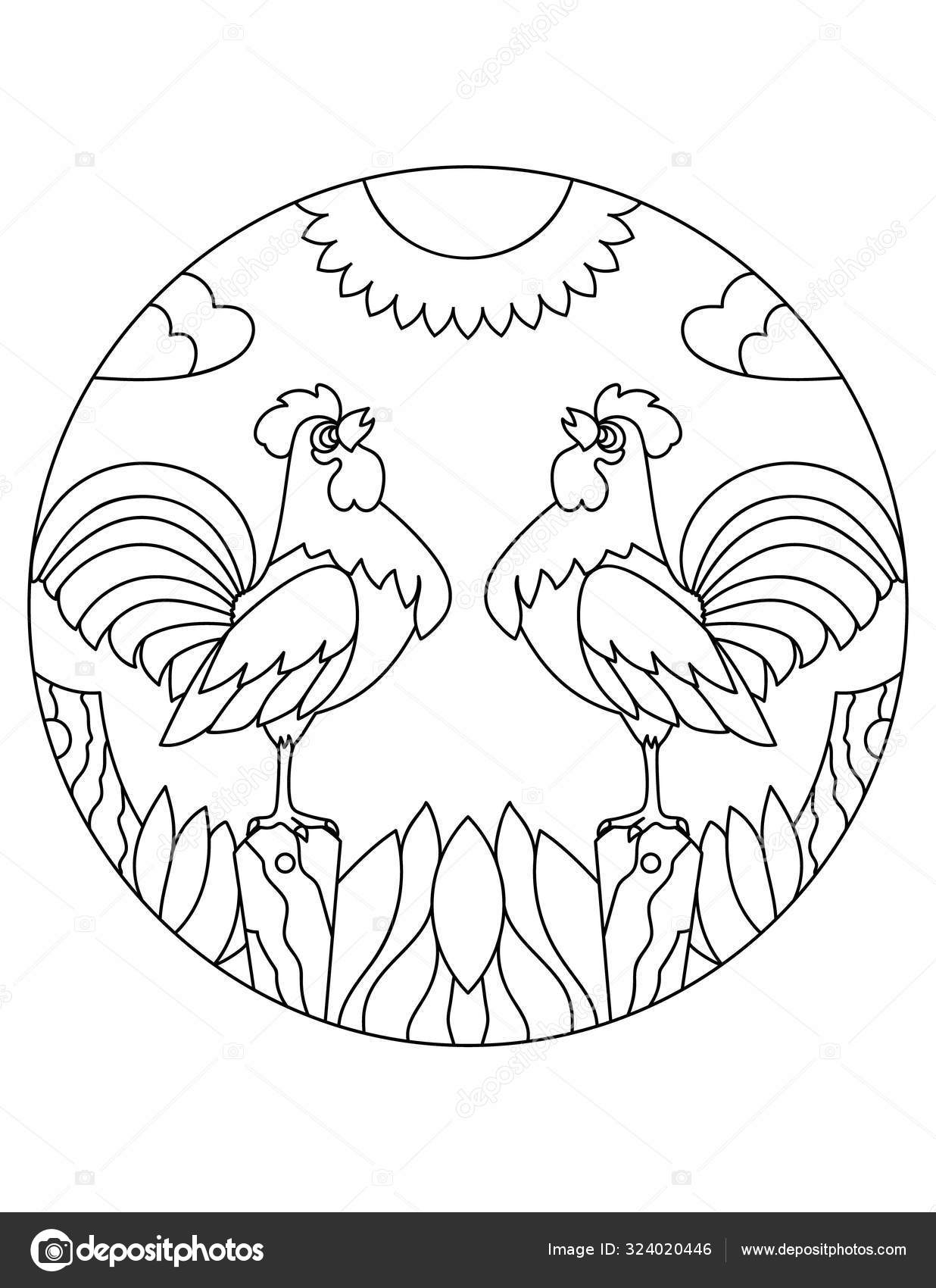 Rooster pattern illustration of roosters mandala with an animal roosters in a circular frame stock vector by bermoha