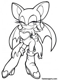 Printable sonic the hedgehog rouge coloring pages for kids