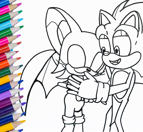 Sonic the hedgehog and rouge the bat love coloring pages
