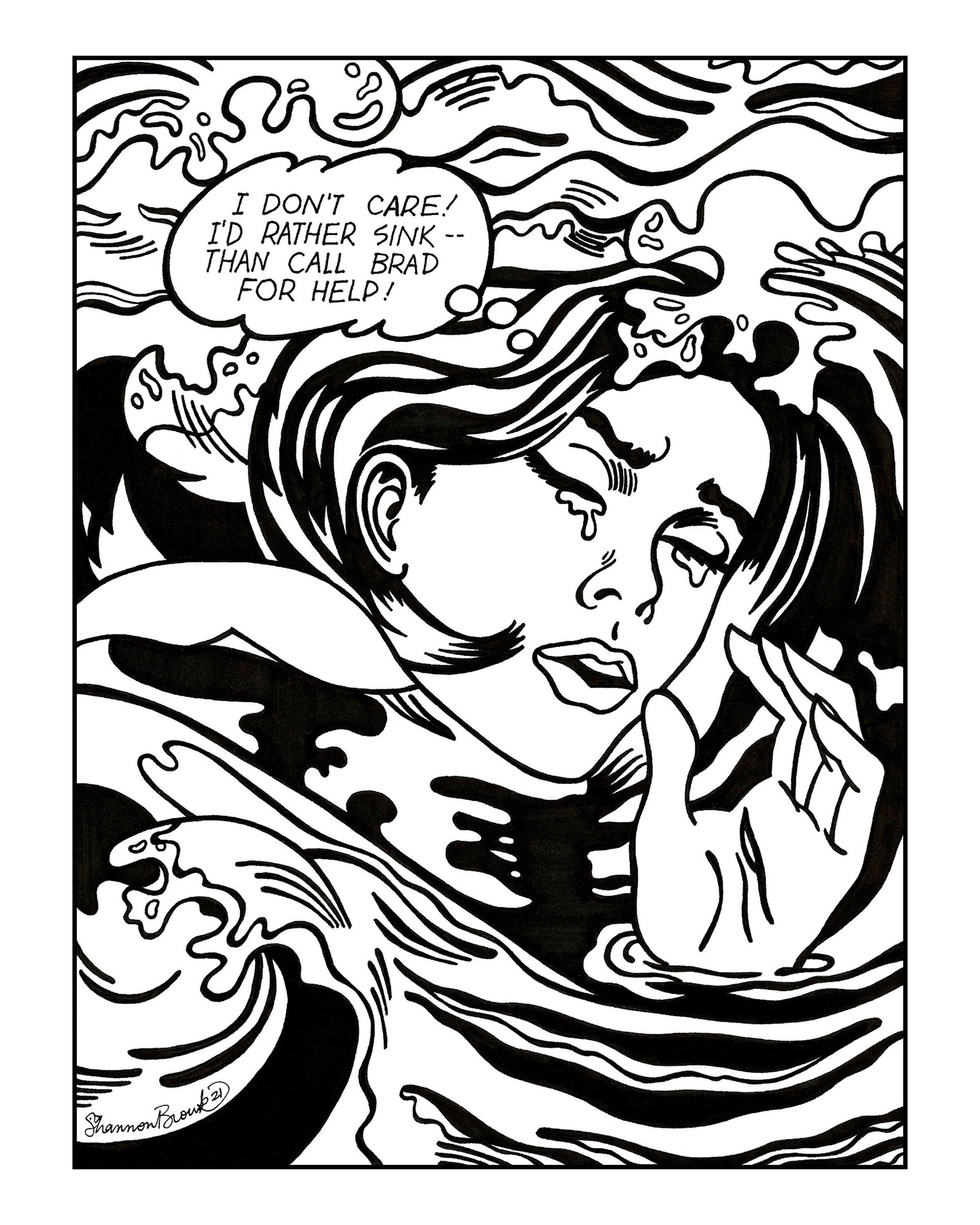 Drowning girl roy lichtenstein pop art famous artist coloring page painting famous artist art history coloring page printable art download now