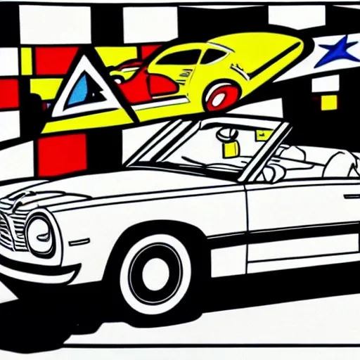 Roy lichtenstein comics convertible car stable diffusion