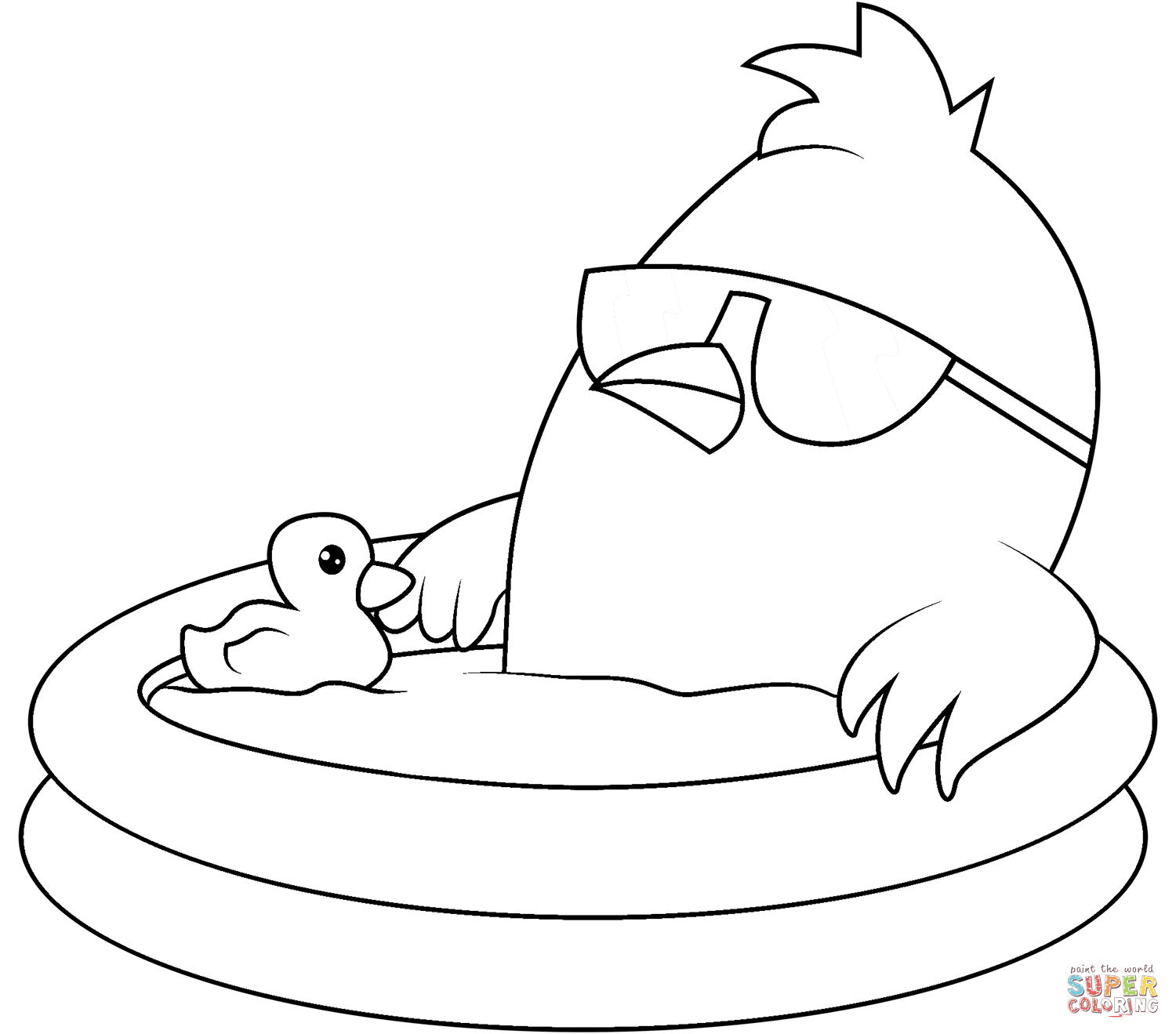 Cool chick is in inflatable pool with rubber duck coloring page free printable coloring pages