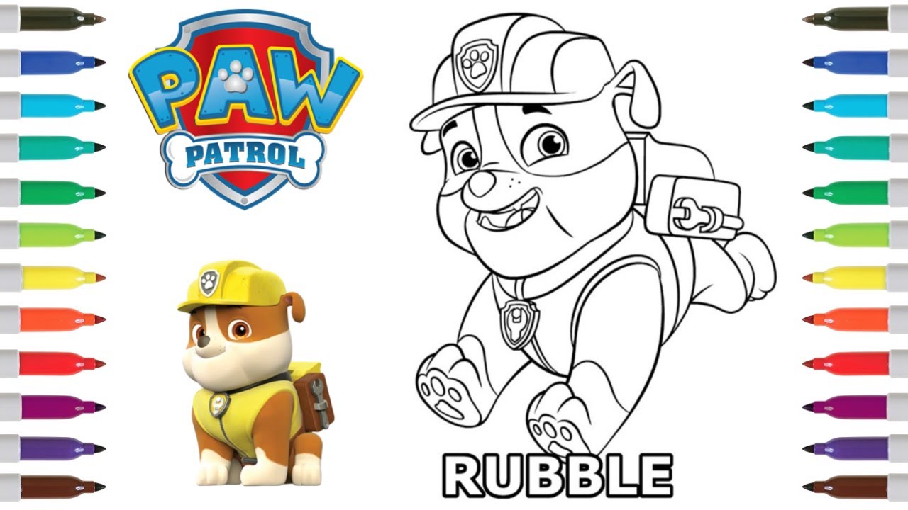 Paw patrol coloring book page rubble rubble coloring page