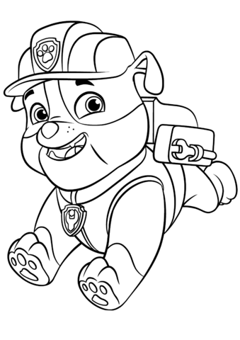 Paw patrol rubble with backpack coloring page free printable coloring pages