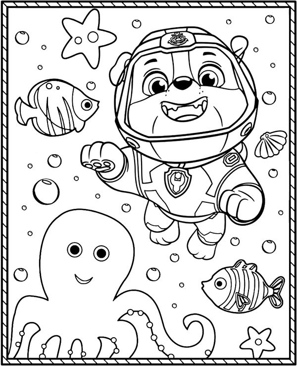 Paw patrol coloring page with rubble