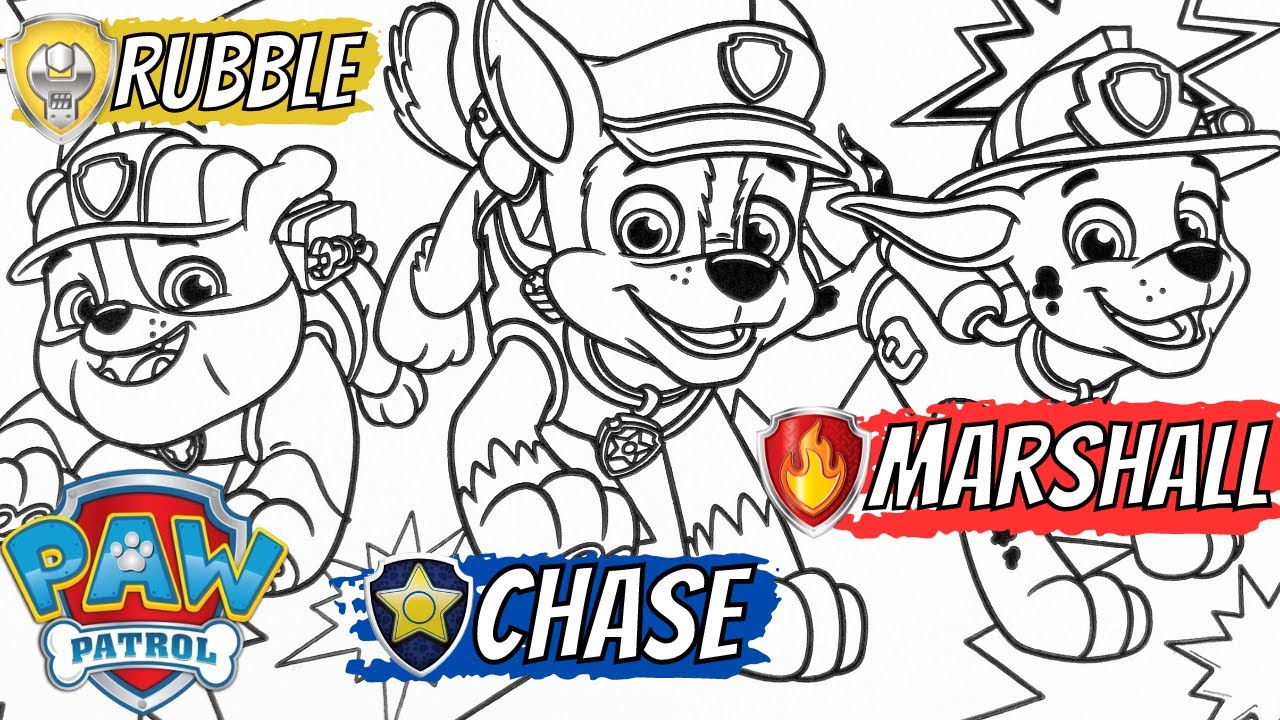 Paw patrol chase marshall rubble paw patrol coloring page chase marshall rubble yes