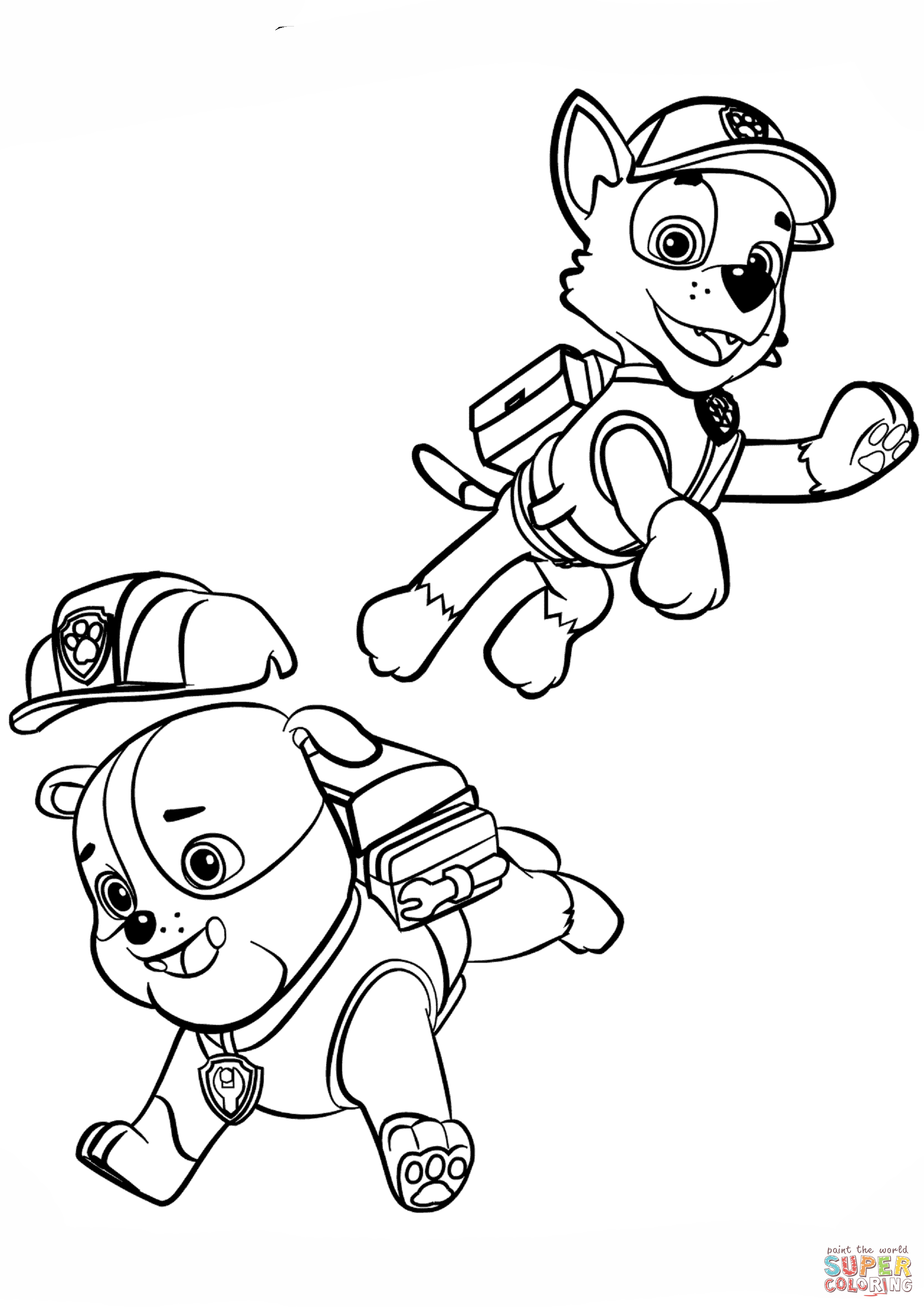 Paw patrol rubble and rocky coloring page free printable coloring pages
