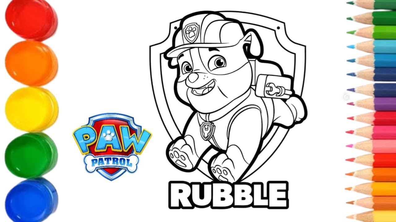 Paw patrol rubble coloring pages for kids
