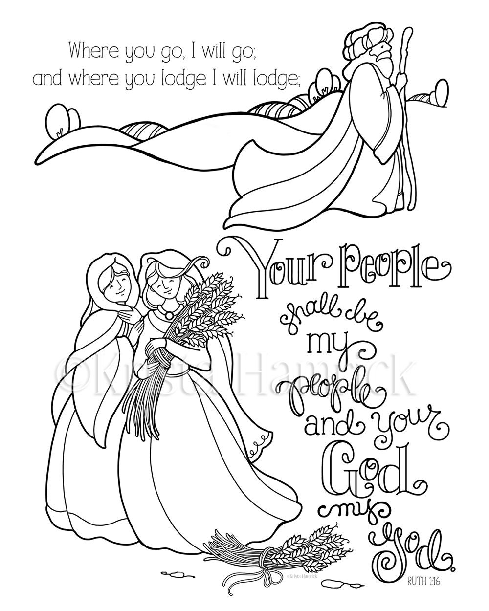 Ruth coloring page in two sizes x bible journaling traceable or tip