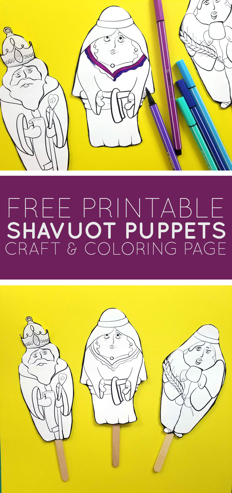Shavuot coloring puppets