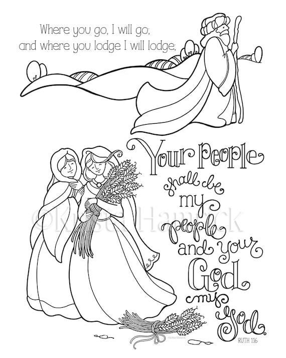 Ruth coloring page in two sizes x bible journaling traceable or tip