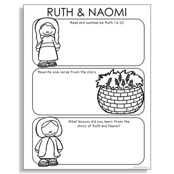 Ruth and naomi bible story activity old testament worksheet lesson