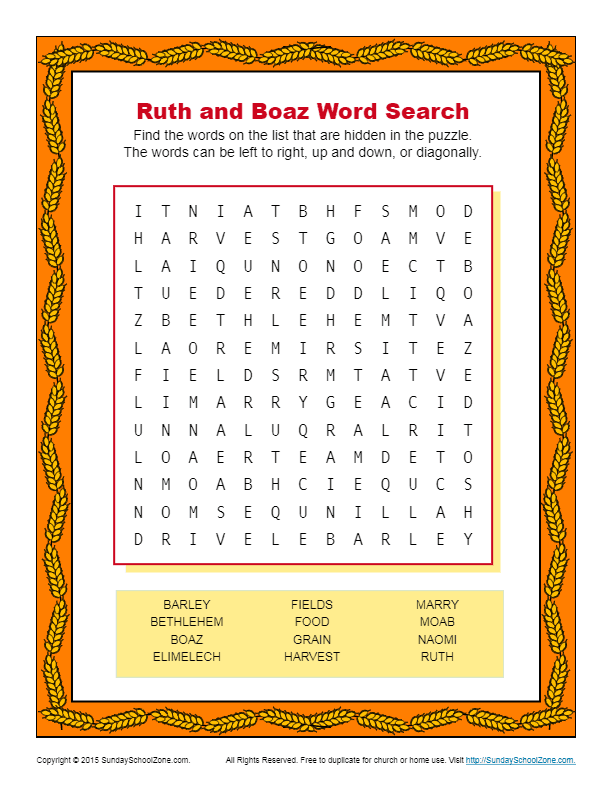 Free printable boaz bible lessons and activities