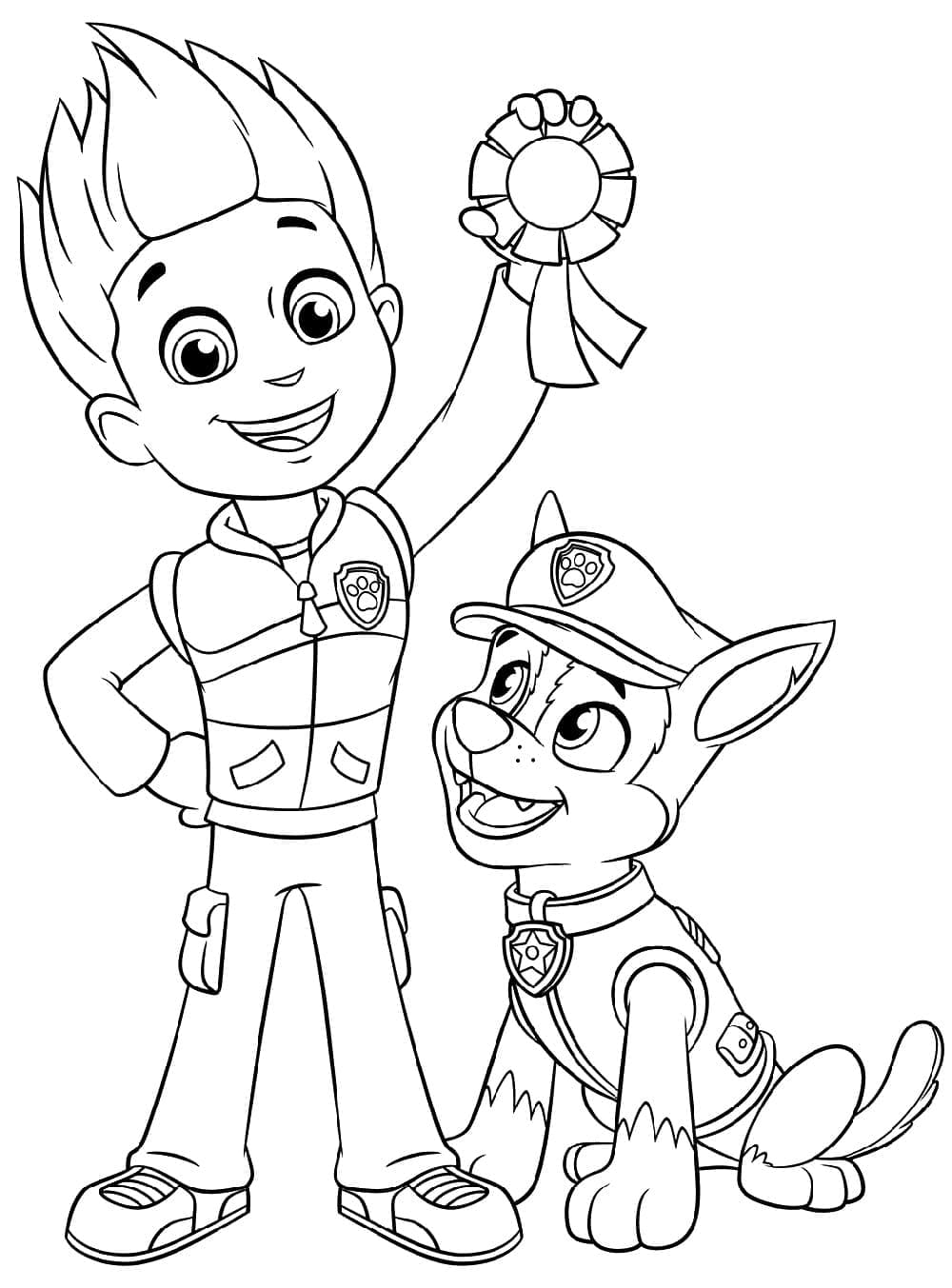 Ryder and chase in paw patrol coloring page