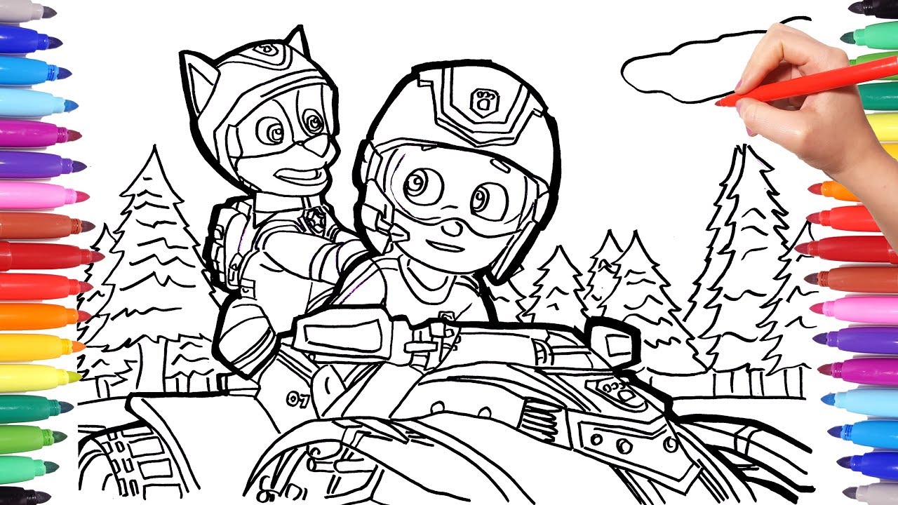 Paw patrol ryder and chase on the rescue atv coloring paw patrol coloring book patrulla canina