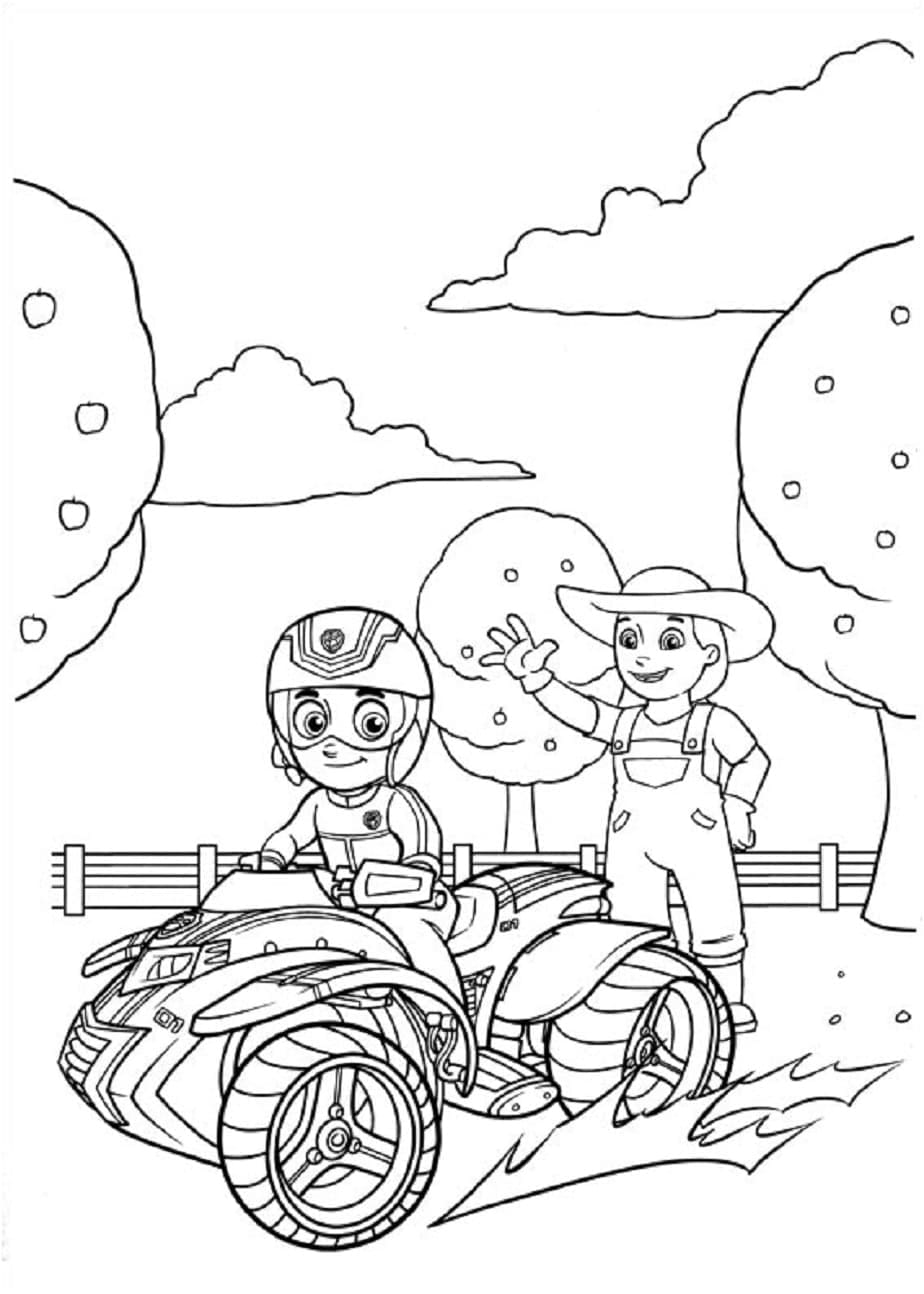 Ryder paw patrol and farmer yumi coloring page