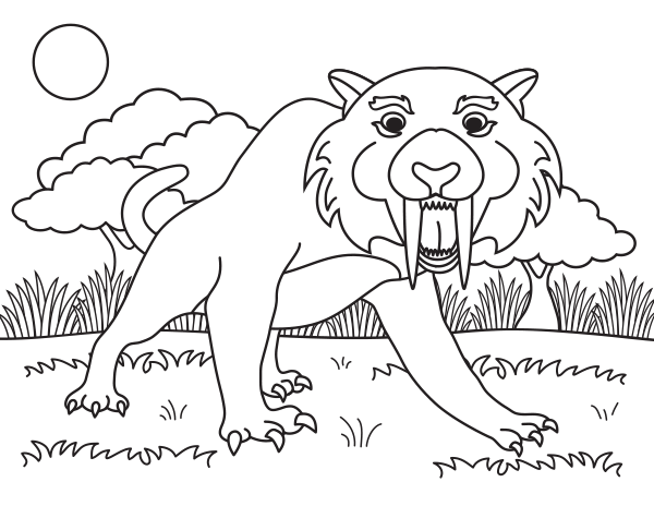 Printable sabre tooth tiger coloring page