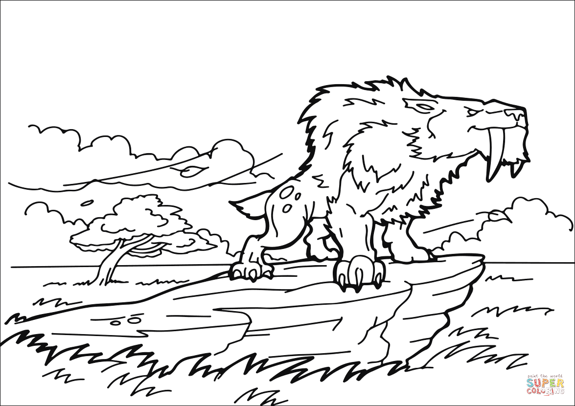 Smilodon sabre tooth tiger coloring page free printable coloring pages