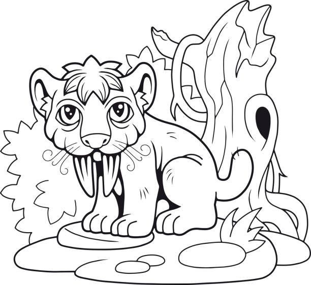 Cute sabertoothed tiger funny illustration stock illustration