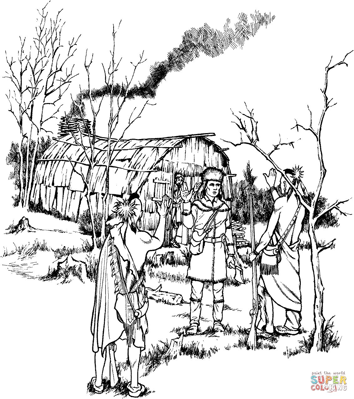 Daniel boone speaks to indians coloring page free printable coloring pages