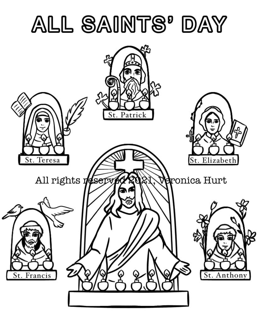 Catholic all saints day coloring poster page for kids and adults