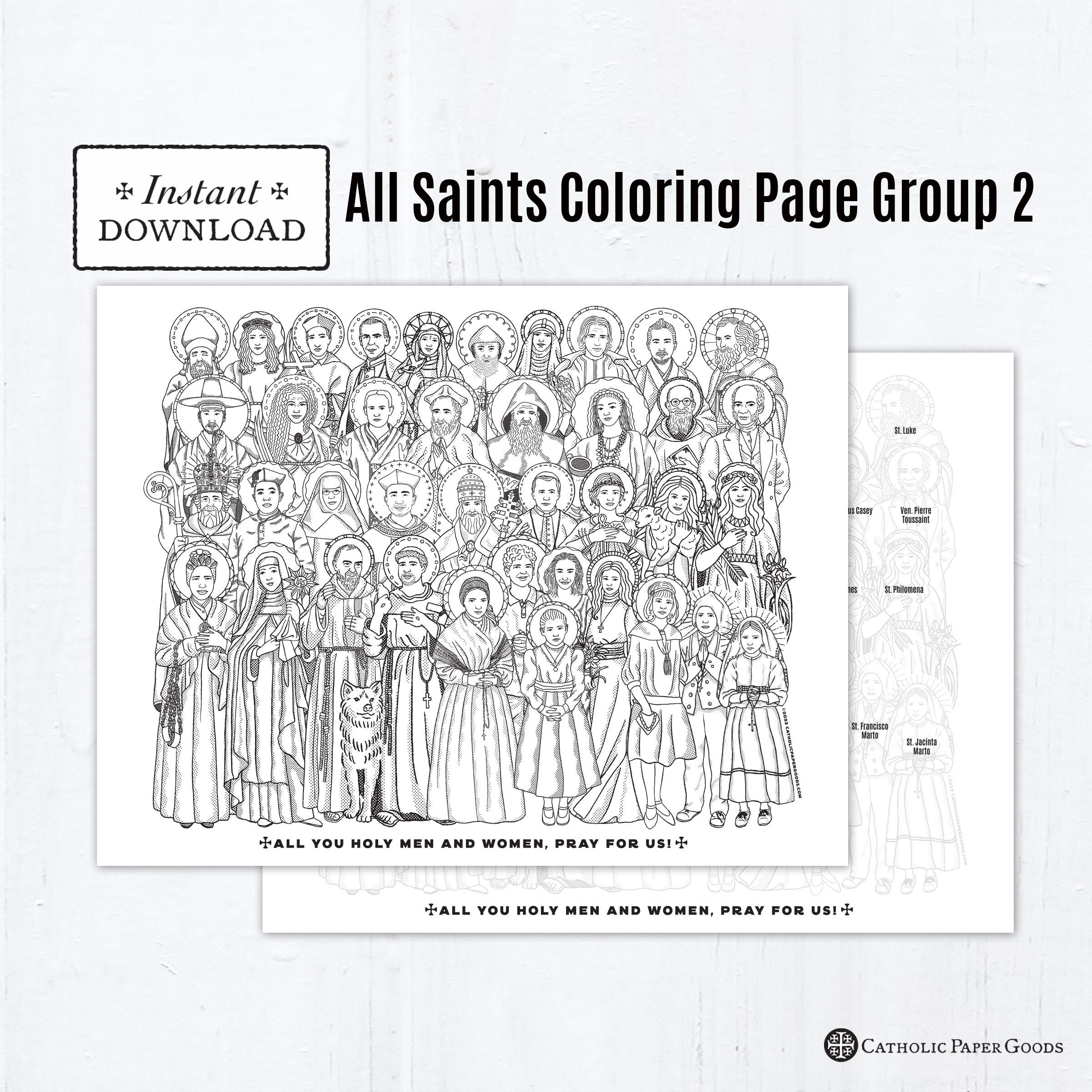 All saints group catholic coloring pages catholic prayers printable coloring page with guide saints digital pdf all saints day