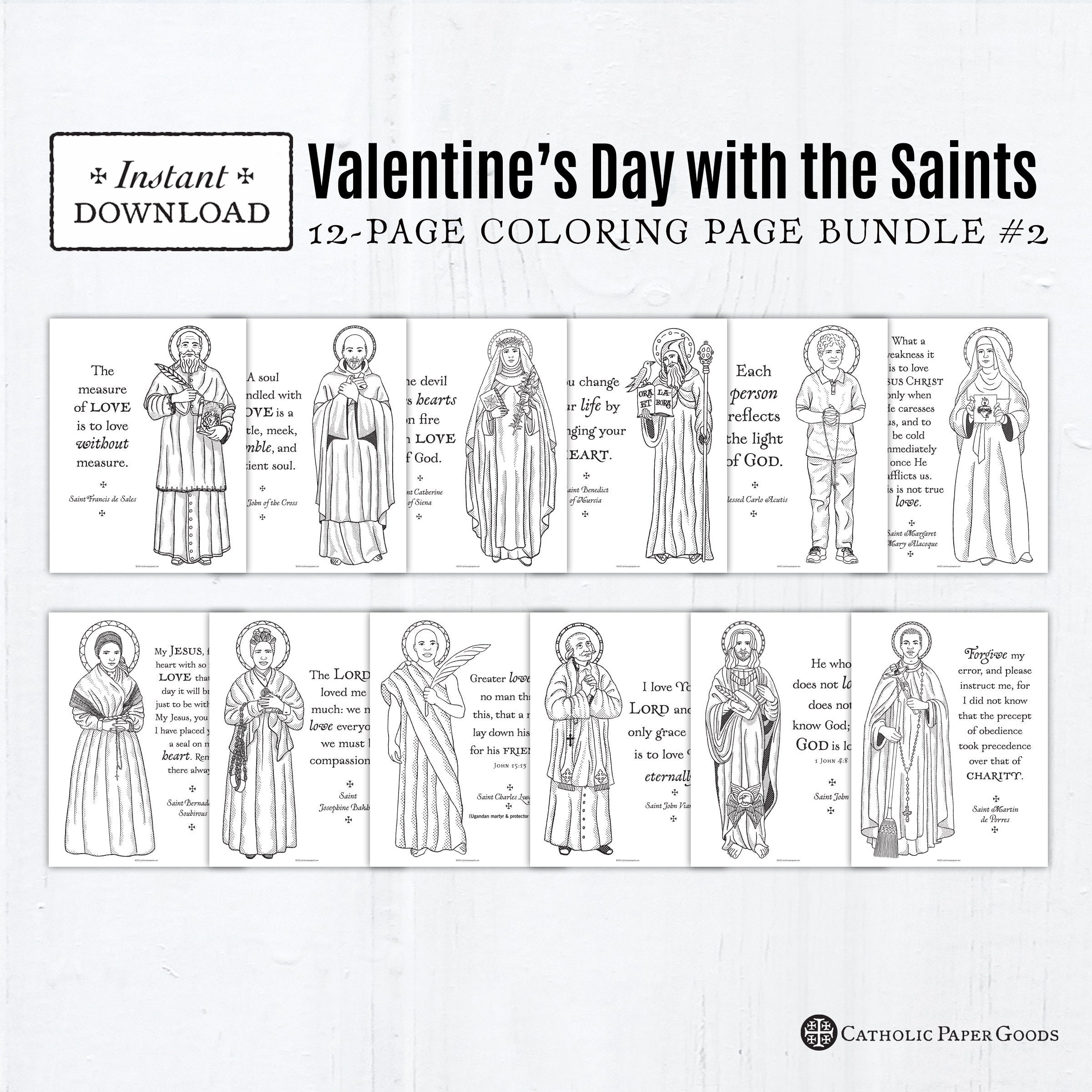 Catholic saints valentine coloring pages set printable pages pdf x printable catholic valentine party activity all saints day