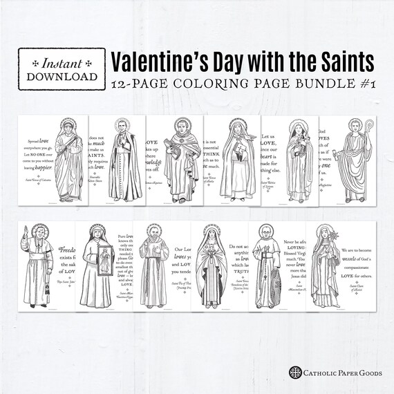 Catholic saints valentine coloring pages set printable pages pdf x printable catholic valentine party activity all saints day instant download