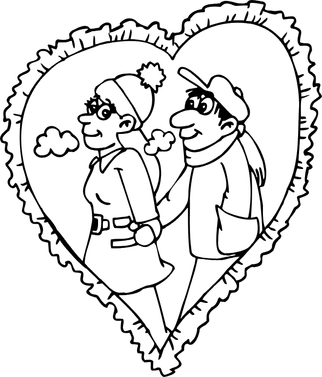 Valentine coloring page a couple walking hand in hand