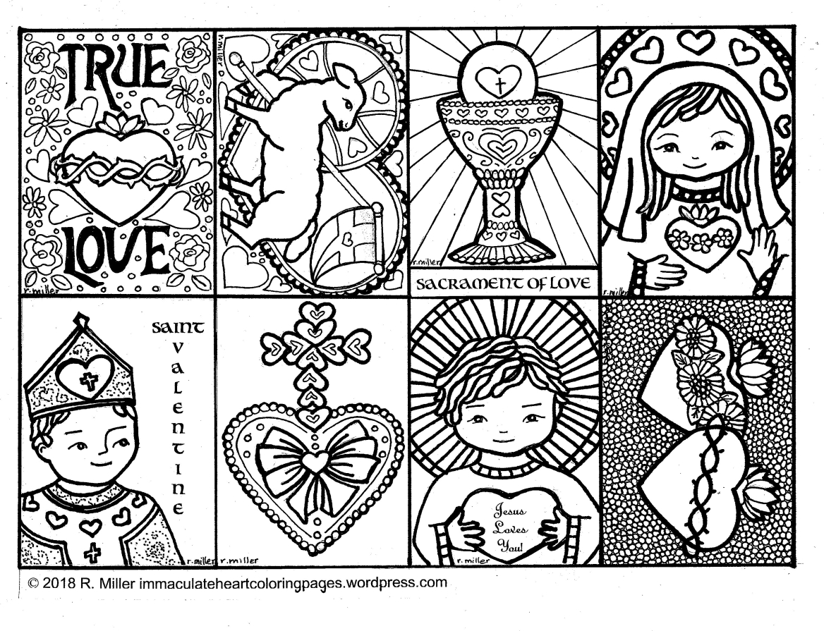 Eight valentines to color â immaculate heart coloring pages