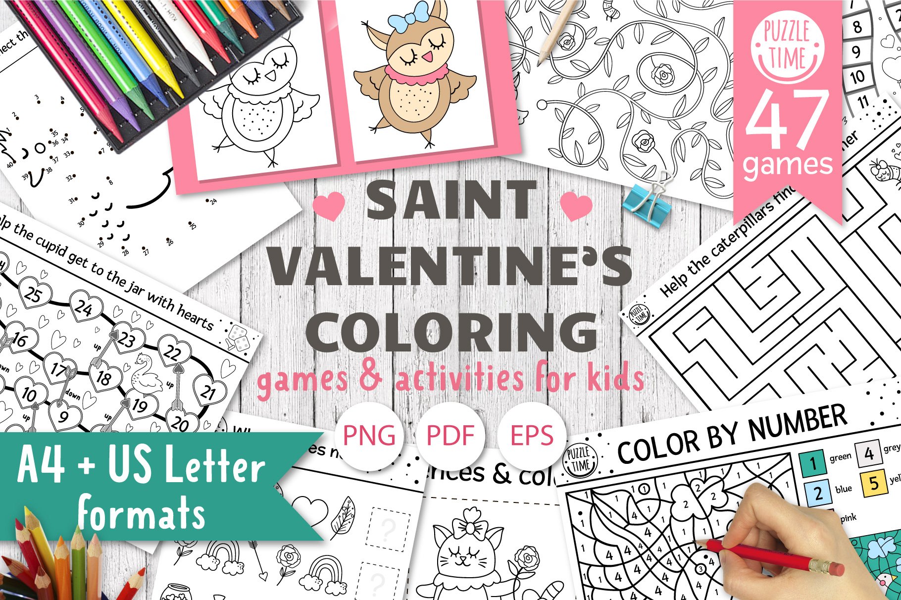 Printable valentines day coloring pages bundles