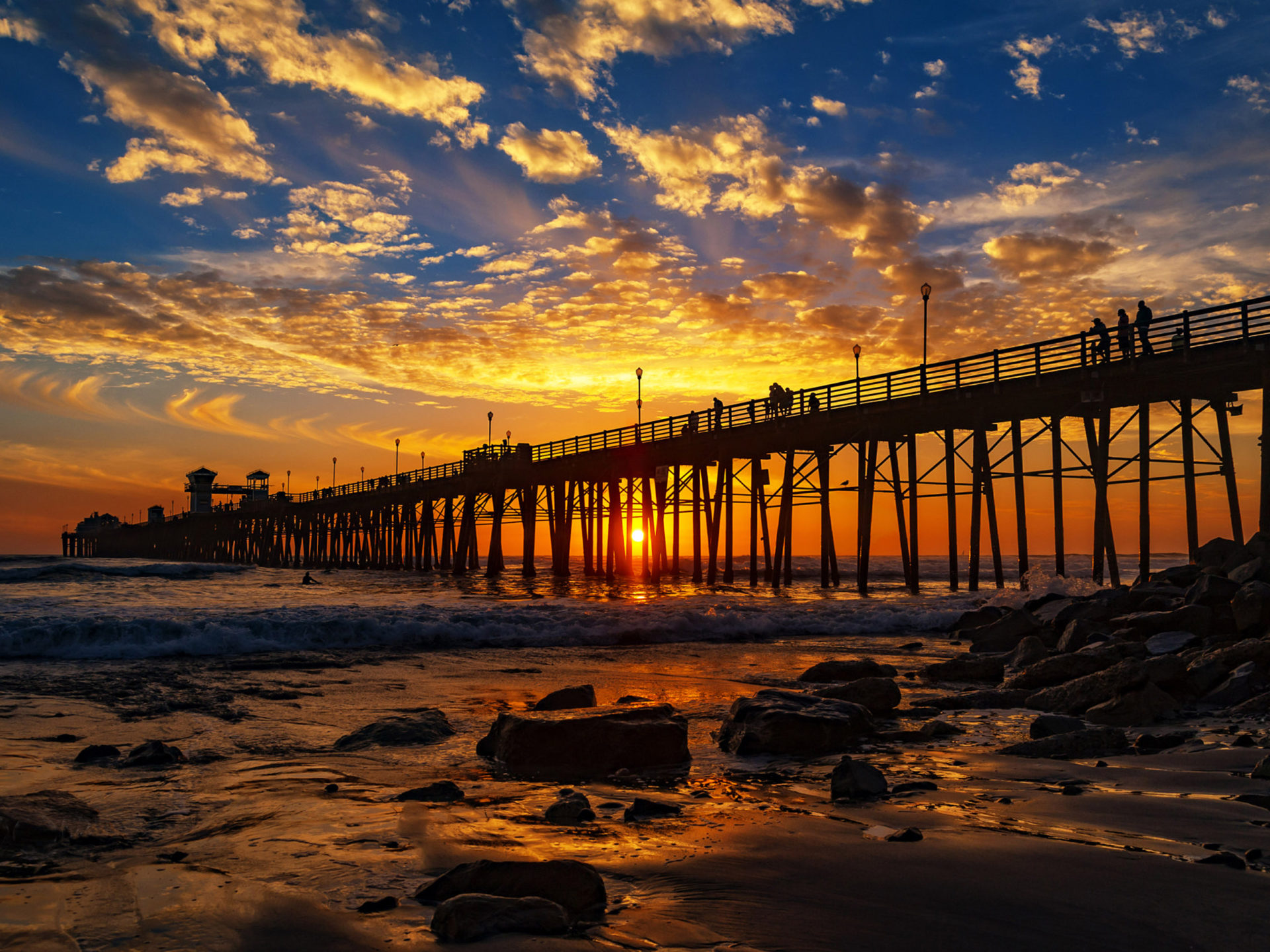 Red sunset at the oceanside pier san diego california united states of america desktop wallpaper hd for mobile phones and laptops x